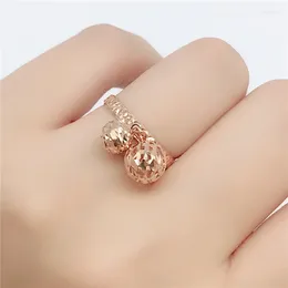 Cluster Rings In 585 Purple Gold Design Openwork Double Round Resizable For Women 14K Rose Simple Chinese Wedding Jewellery