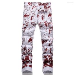 Men's Jeans Punk Style Design Men Print Fashion Cotton Denim Pants Colored Slim Trousers Red Green Blue Sexy White