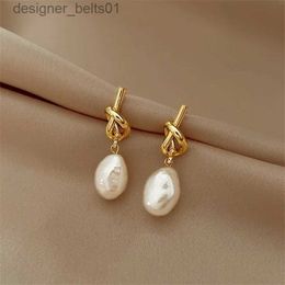 Dangle Chandelier 2023 New French Elegant Gold Colour Bean Spliced Flat Pearl Earrings for Korean Fashion Jewellery Party Women's Sweet AccessoriesL231219