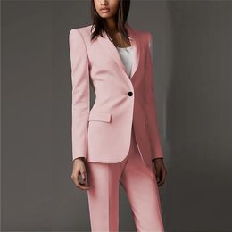 Women's Suits Blazers Pink Women Business Solid Colour Pants Suits Formal Office Ladies 2 Pieces Set Female Slim Fit Fashion Single Buttons Custom Made 231218