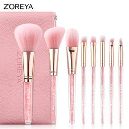 Brushes 8PCS Pink Crystal Makeup Brushes Foundation Concealer Blusher Make Up Brush Set Super Soft Synthetic Hair Cosmetic Tools