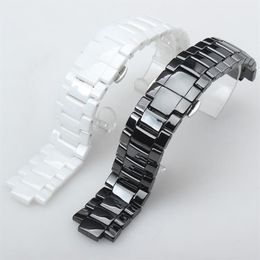 Watch Bands Hig Quality Ceramic Watchband White Black Convex Mouth Bracelet With Push-button Hidden For AR1424 AR1440 18 9mm 22 11208T