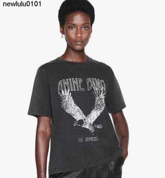 2023 A Bing Niche Eagle Print t Shirt Fried Snowflake Colour Washing Designer Tee Women Black Short-sleeved T-shirt Tops Polos Breathable design 9977ess