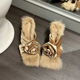 Toe Women Square ZOOKERLIN Rabbit Hair Slippers Shoes Solid Color Thin High Heel Autumn Soft Fur Stiletto Slip on Slides Pumps 2 52 5