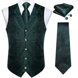 Men's Vests Luxury Silk Men Suit Vest Tie Set Green White Blue Red Paisley Wedding Party Groom Waistcoat Tuxedo Sleeveless Jacket