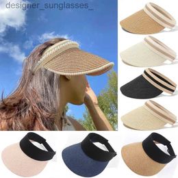 Visors 2023 New Summer Empty Top Sun Hat Anti Uv Female Outdoor Visor C Casual Shade Hat Str Wide Large Brim Beach Sunhat LaL231219