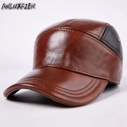 Ball Caps B-7193 Arrival Leather Hat Men's Genuine Ear Protective Hats Adult Warm Peaked Thickening Cap Adjust Size