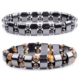 Bangle Nature Yellow Tiger Eye Hematite Beads Bracelet Therapy Health Care Magnet Men's Jewellery Charm Bangles Gifts For Man253c