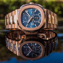 Luxury PATEKS Watches Men's PHILIPES Wristwatch 5990/1R-001 2024 Travel Time Chronograph Blue Dial HB4E