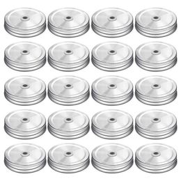 Kitchen Storage & Organization 20 Pieces Metal Regular Mouth Mason Jar Lids With Straw Hole Compatible Silver 2 7 Inch299o