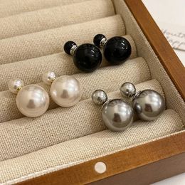 Stud Autumn Charm Design Double sided Big Small Pearl Ball Earrings for Women Statement Elegant Ladies Party Banquet Jewelry 231219