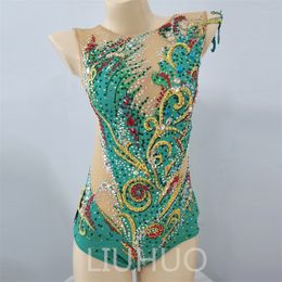 LIUHUO Customise Rhythmic Gymnastics Leotards Girls Women Green Competition Artistics Gymnastics Performance Wear Quality Crystals