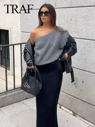 Women's Sweaters Fashion Asymmetric Sleeve Cape Jacket Autumn Knitted Thin Drop Shoulder Slim Textured Top Short Y2K