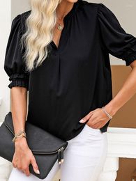 Women's Blouses Fashion Personality Stitching Short Sleeve Shirt For Women 2023 Summer Loose Single Breasted V Neck Half Top