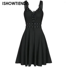 Casual Dresses Women Plus Size Cool Solid Bandage Irregular Hem Sleeveless Camisole Mini Dress Gothic Black Sexy Skirt Forwomen Halloween