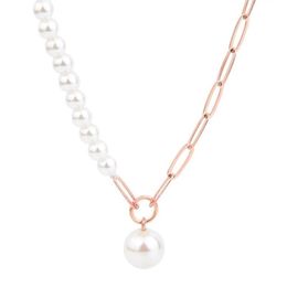 Chains Rose Gold Colour Shell Bead Necklace Half-pearl And Half-chain Metal Lobster Buckle Adjustable Gifts High Quality For Women2251