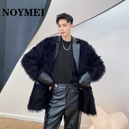 Men's Jackets NOYMEI Jacket Patchwork Marten Hair PU Leather Temperament Black Lapel Korean Style Thicken Coat Autumn Male Top WA2212 231219