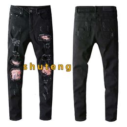 Luxurys Designers Jeans Distressed France Fashion Pierre Straight Men's Biker Hole Stretch Denim Casual Jean Men Skinny Pants Elasticit 9927