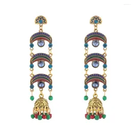 Dangle Earrings Ethnic Women's India Geometric Long Chain Tassel Hanging Drop Tibetan Jewelry Bohemia Bell Jhumka