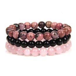 8mm Natural Stone Bracelet Sets 3pcs/set Rose Pink Amethysts Hematite Bracelets for Women Men Jewelry
