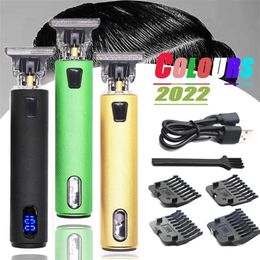 Blades T9 0mm Professional LCD Display Hair Razor Clipper Electric Trimmer Men's Retro Barber Shaver Carving Oil Head Scissors 220622