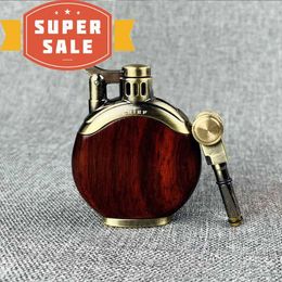 New Personality Retro Vase Model Sandalwood Kerosene Solid Wood Grinding Wheel Brass Lighter Cigarette Accessories Men's Gift