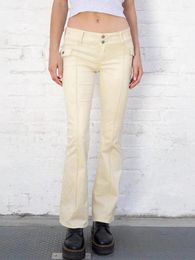 Women's Pants Vintage Solid Slim Denim Women Spring Autumn Casual Pockets Trim Low Rise Jeans Femme Retro Streetwear Flare Chic