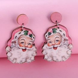 Dangle Earrings Sweet & Fresh Wooden Pink Hat Santa Claus Suitable For Women To Wear On Christmas Gifts Teen Girls