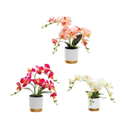 Decorative Flowers Artificial Flower In Pot Potted Plants Easy To Clean Ornament Fake Orchid Bonsai For Garden Bathroom Spring Festival