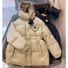 12.19 Hooded Collect Waist Down Jacket Women Triangle Bag Keep Warm Goose Down Coat