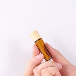1ml 2ml 3ml 5ml Amber Roller Bottle With Clear Ball Bearing And Wood Grain Cap