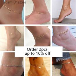 Anklets Summer Many Models Boho Star Heart Anklet Fashion ltilayer Foot Chain 2021 Leaf Ankle For Women Bracelet Beach Accessories NewL231219