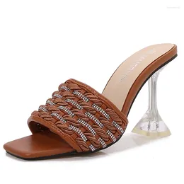 Slippers Square Head Woven Wide Band Open Toe Stiletto Large Size Sandals And Women's Shoes Fashionable Temperament