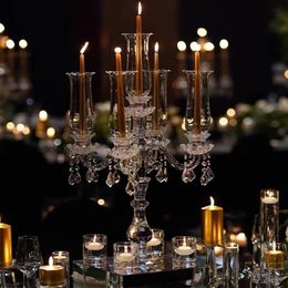 Luxury 5 Arms Wedding Props k9 crystal Candle holders Wedding Centerpieces Luxury Wedding Event Decorations Wedding Backdrop Candlestick Holder Wed dings Props