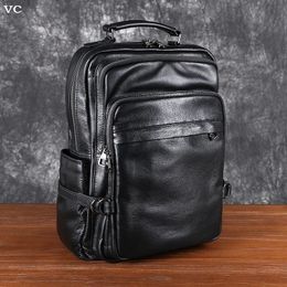 School Bags Leather Double Shoulder Baotou Layer Cowhide Backpack Men's Business Computer Bag Leisure All-Match Travel Schoolbag 231219