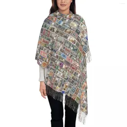 Scarves Collage Of Vintage Banknotes Scarf For Womens Winter Fall Pashmina Shawls And Wrap The World Long Large Shawl Lightweight