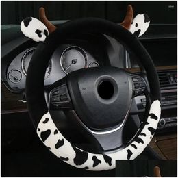 Steering Wheel Covers Ers Cow Car Er With Horns Ears Anti Slip Sweat Absorption Protector Accessories Drop Delivery Automobiles Motorc Otujb