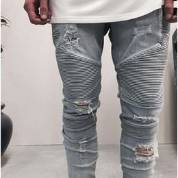 " Men's Blue/Black Slim Denim Biker Jeans - Casual Long Ripped Skinny Straight Jeans for Stylish Men"