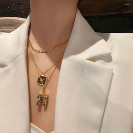 Pendant Necklaces INS French Vintage Arch City Gate Necklace Brass Plating Simple Fashion OL Charm Jewelry