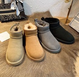 Women Classic Mini Platform Boot ll Ultra Snow Boots slides slipper Matte Fur Suede sheepskin Comfort Winter Designer Ankle Booties Size 456