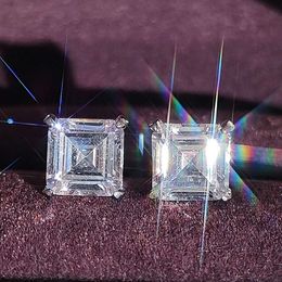 Classic 4 Claw Settings Diamond Crystal Geometric Earrings Sparkling Zircon Cz Square Stud Women Jewellery