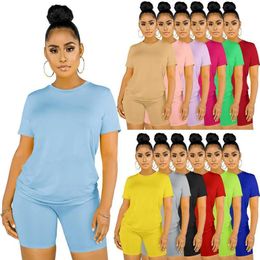 Tracksuits tracksuits Fashion casual suit round neck short sleeve suit women sports jogging suits 2 piece set S5XL