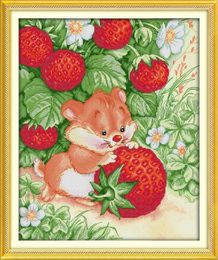 Tools Elephant rat picking strawberr Handmade Cross Stitch Craft Tools Embroidery Needlework sets counted print on canvas DMC 14CT 11CT