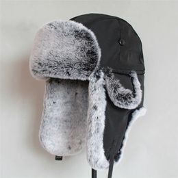 Trapper Hats Winter Bomber Hat For Men Faux Fur Russian Ushanka Women Thick Warm Cap with Ear Flaps 231219