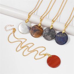 Pendant Necklaces Round Slice Stone Pendent Necklace Natural Tiger Eye Lapis Lazuli Chain Choker Exquisite Jewellery Gift For Women