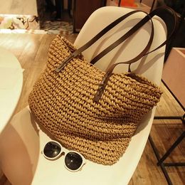 Evening Bags YoReAi Women Handbag Summer Beach Bag Rattan Woven Handmade Knitted Straw Large Capacity Leather Shoulder 231219