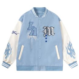 Men's Jackets Letter Embroidery Baseball Jacket Y2k Flame Leather Varsity Windbreaker High Street HipHop Vintage Coat Clothing 231219