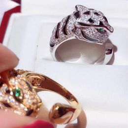 Black spot Leopard Head Rings paved 3A Cubic Zirconia Stone Animal Panther Ring Adjustable for Men Women copper Party jewelry Y0722527