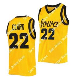 CUSTOM CUSTOM NCAA Iowa Hawkeyes Basketball Jersey 22 Caitlin Clark College Size Youth Adult White Yellow Round Collor