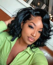 Elegant Body Wave Bob Wig Peruvian Body Wave Lace Front Wigs Natural Color Preplucked Human Hair Lace Frontal Wigs For Black Women side part